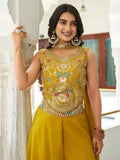 Beautiful Yellow Georgette Sequins Party Wear Palazzo Suit - Ethnic Plus In
