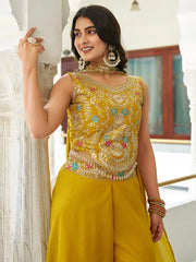 Beautiful Yellow Georgette Sequins Party Wear Palazzo Suit - Ethnic Plus In