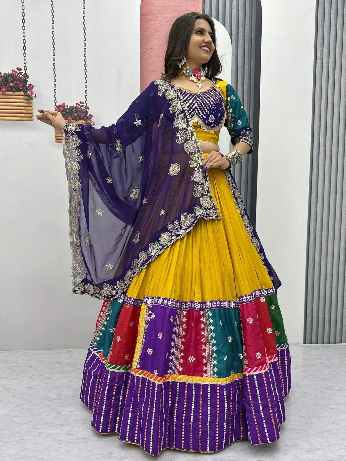 Beautiful Yellow Thread Embroidered Navratri Wear Lehenga Choli - Ethnic Plus In