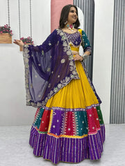Beautiful Yellow Thread Embroidered Navratri Wear Lehenga Choli - Ethnic Plus In