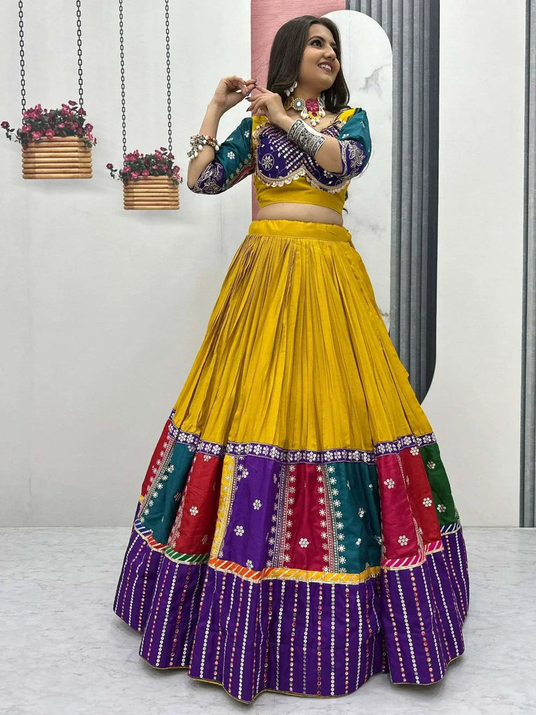 Beautiful Yellow Thread Embroidered Navratri Wear Lehenga Choli - Ethnic Plus In