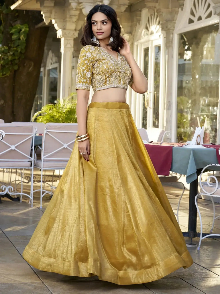 Beautiful Yellow Thread Work Organza Haldi Wear Lehenga Choli - Ethnic Plus In