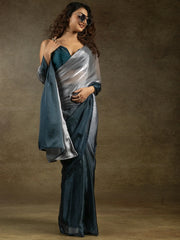 Beautiful Grey Chiffon Designer Pre-Stitched Saree With Blouse