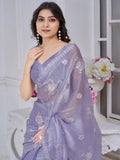 Beautiful Lavender Sequins Organza Party Wear Saree With Blouse