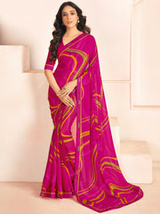 Beautiful Pink Digital Printed Georgette Festival Wear Saree With Blouse