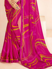 Beautiful Pink Digital Printed Georgette Festival Wear Saree With Blouse