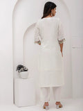 Beautiful White Floral Embroidered Viscose Silk Pant Suit With Dupatta