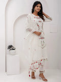 Beautiful White Floral Embroidered Viscose Silk Pant Suit With Dupatta