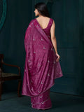 Beautiful Wine Jarkan Work Crepe Reception Wear Saree With Blouse