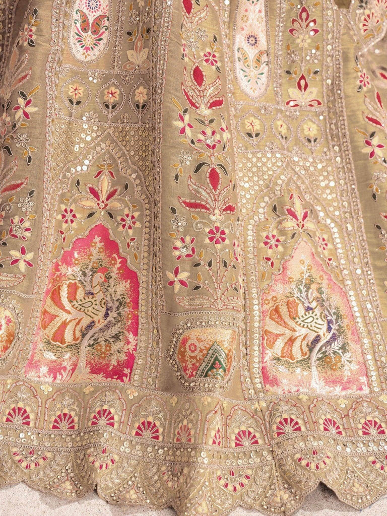 Bewitching Beige Sequins Work Banarasi Silk Traditional Lehenga Choli - Ethnic Plus In
