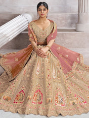 Bewitching Beige Sequins Work Banarasi Silk Traditional Lehenga Choli - Ethnic Plus In
