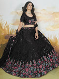 Bewitching Black Sequins Chinon Reception Wear Lehenga Choli - Ethnic Plus In
