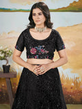 Bewitching Black Sequins Chinon Reception Wear Lehenga Choli - Ethnic Plus In