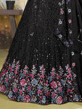 Bewitching Black Sequins Chinon Reception Wear Lehenga Choli - Ethnic Plus In