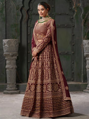 Bewitching Maroon Jarkan Work Georgette Bridal Lehenga Choli - Ethnic Plus In