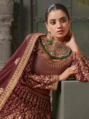 Bewitching Maroon Jarkan Work Georgette Bridal Lehenga Choli - Ethnic Plus In