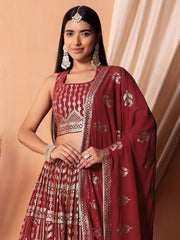 Bewitching Maroon Sequins Georgette Wedding Wear Lehenga Choli - Ethnic Plus In