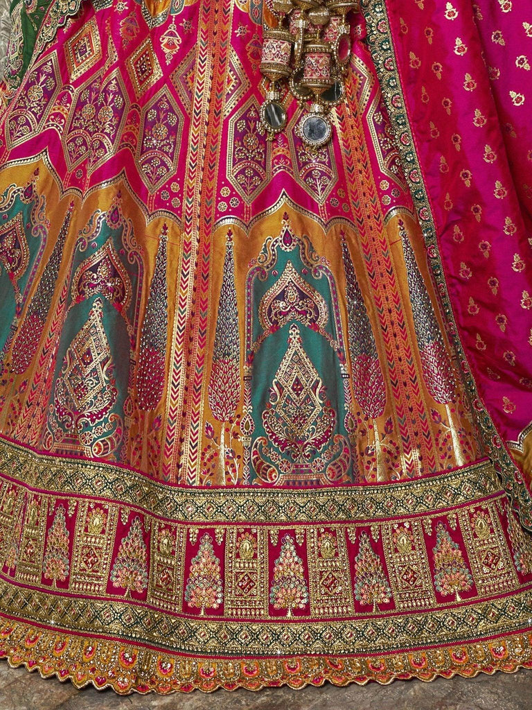 Bewitching Multi Color Embroidered Silk Wedding Lehenga Choli - Ethnic Plus In