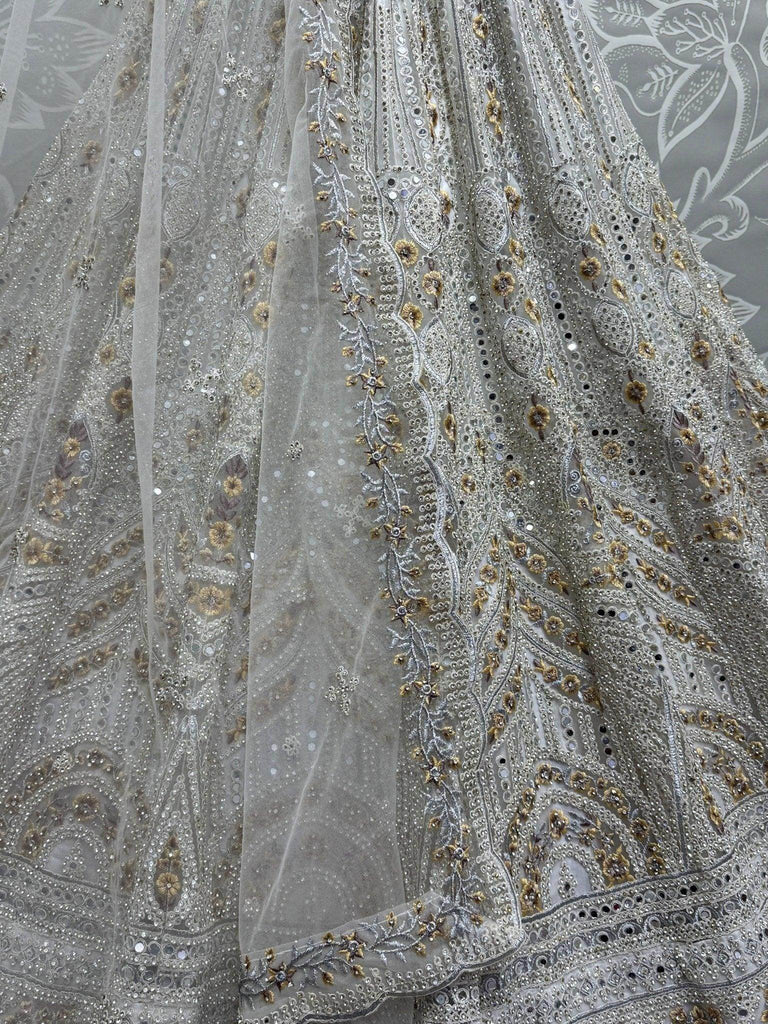 Bewitching Off - White Mirror Work Net Bridesmaid Lehenga Choli - Ethnic Plus In