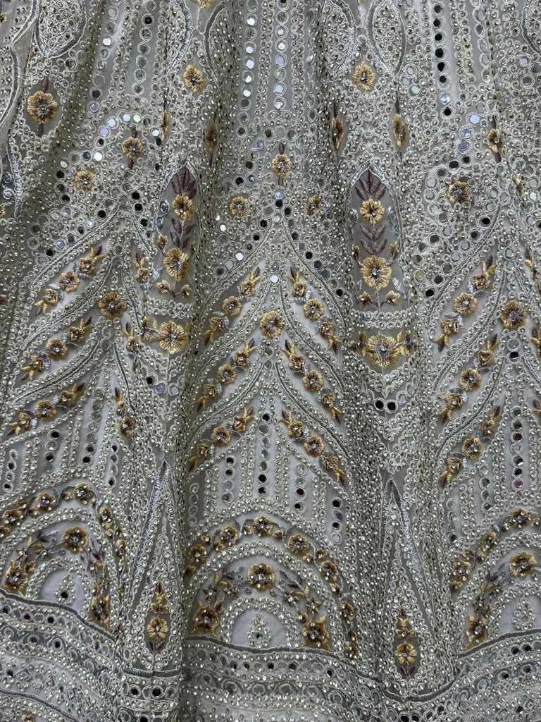 Bewitching Off - White Mirror Work Net Bridesmaid Lehenga Choli - Ethnic Plus In