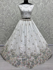Bewitching Off - White Sequins Chinon Wedding Wear Lehenga Choli - Ethnic Plus In