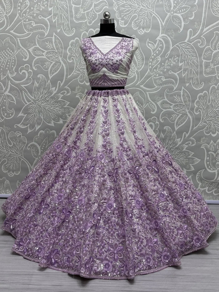 Bewitching Purple Multi - Thread Work Net Wedding Lehenga Choli - Ethnic Plus In