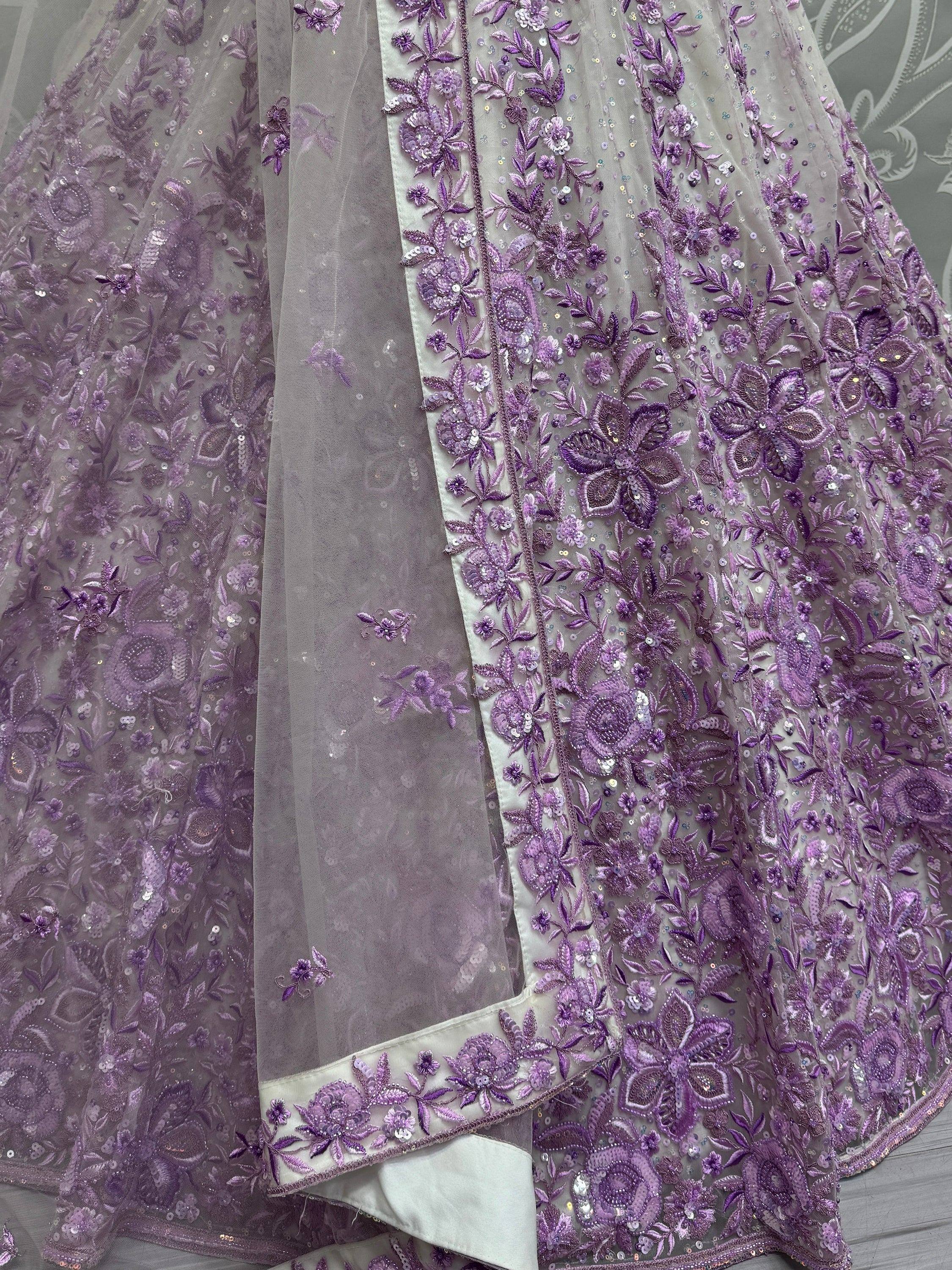 Purple embroidered lehenga with floral sequin detailing, perfect for Indian ethnic wear