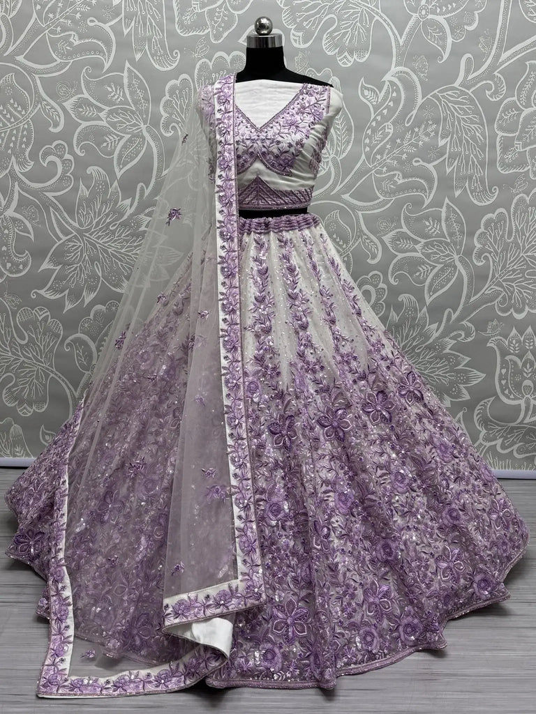 Bewitching Purple Multi - Thread Work Net Wedding Lehenga Choli - Ethnic Plus In