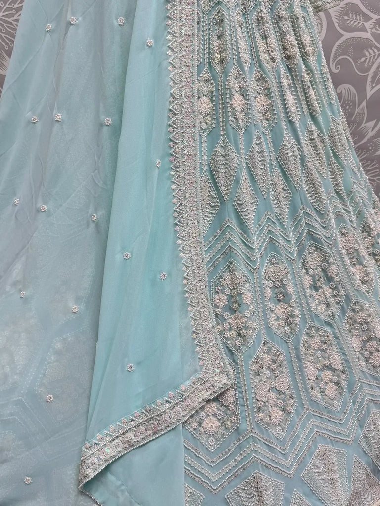 Bewitching Sky Blue Thread Work Georgette Wedding Wear Lehenga Choli - Ethnic Plus In