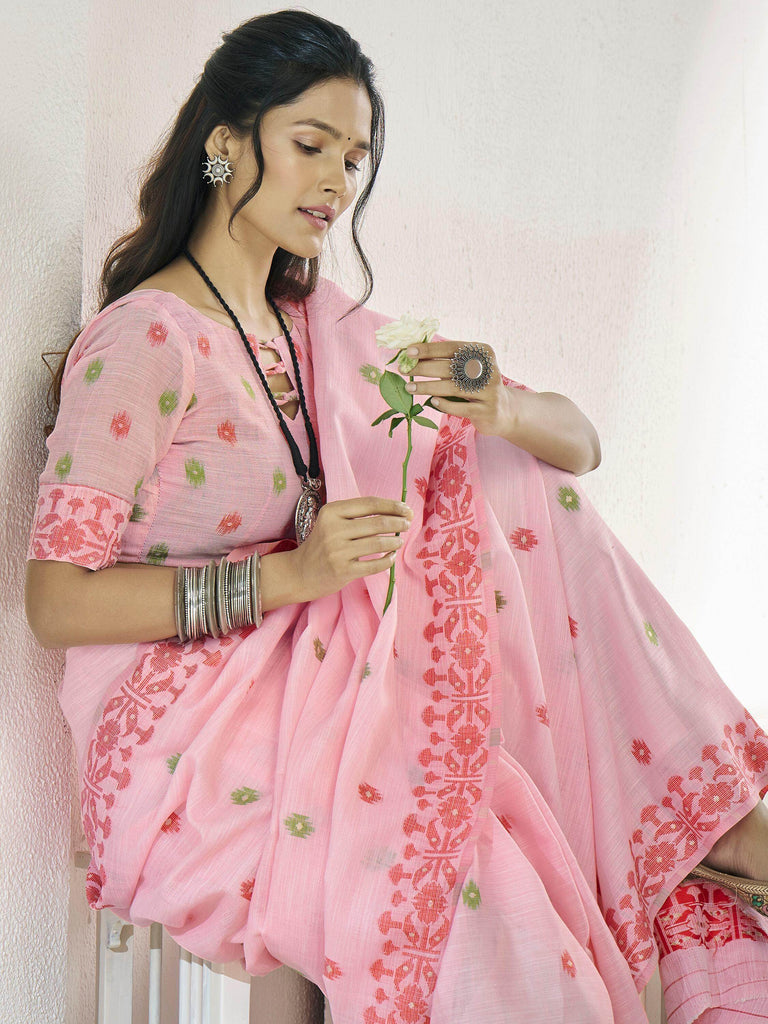 Bewitching Pink Digital Printed Linen Casual Wear Saree With Blouse
