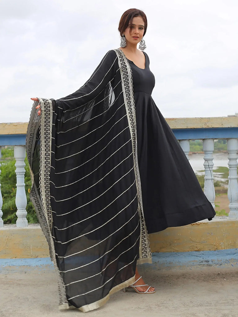 Thrilling Black Sequins Georgette Reception Wear Anarkali Pant Suit