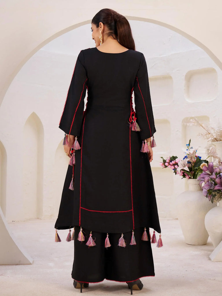 Gorgeous Black Rayon Thread Embroidered Traditional Co-ord Set