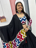 Impressive Black Cotton Lace Work Festive Wear Lehenga Choli