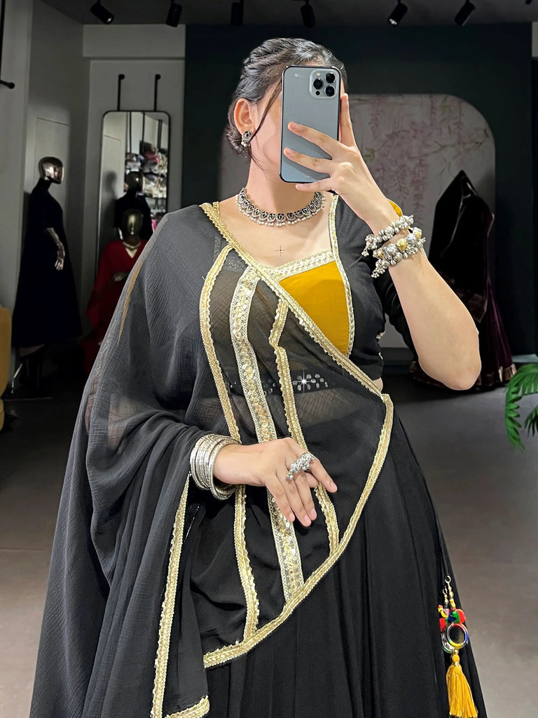 Pretty Black Rayon Sequins Work Navratri Wear Lehenga Choli