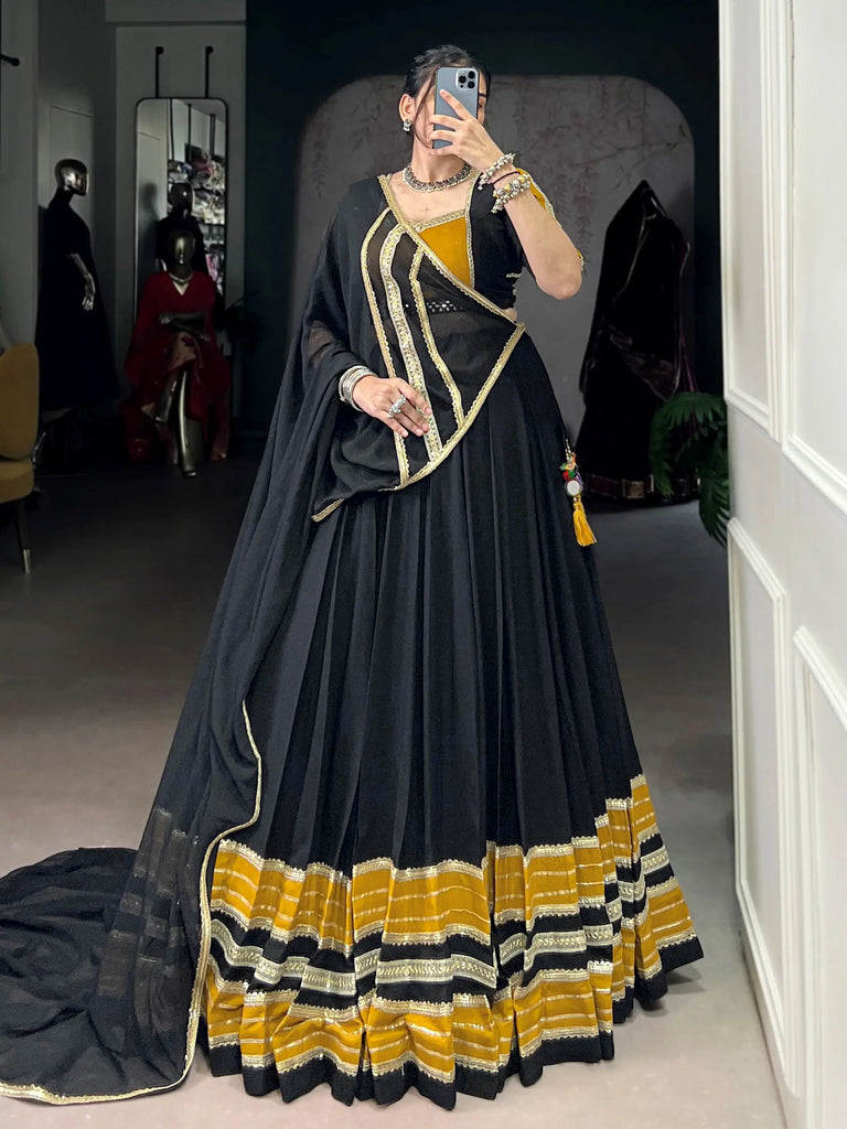 Pretty Black Rayon Sequins Work Navratri Wear Lehenga Choli