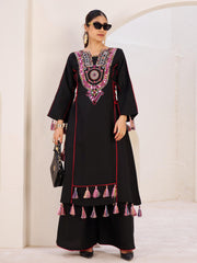 Gorgeous Black Rayon Thread Embroidered Traditional Co-ord Set