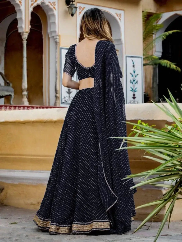 Captivating Black Laheriya Print Georgette Wedding Lehenga Choli
