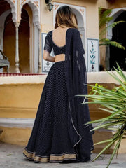 Captivating Black Laheriya Print Georgette Wedding Lehenga Choli