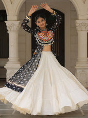 Amazing Black Cotton Bandhani Printed High Slit Top With Lehenga