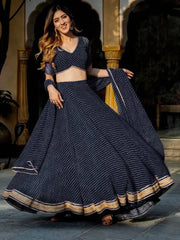 Captivating Black Laheriya Print Georgette Wedding Lehenga Choli