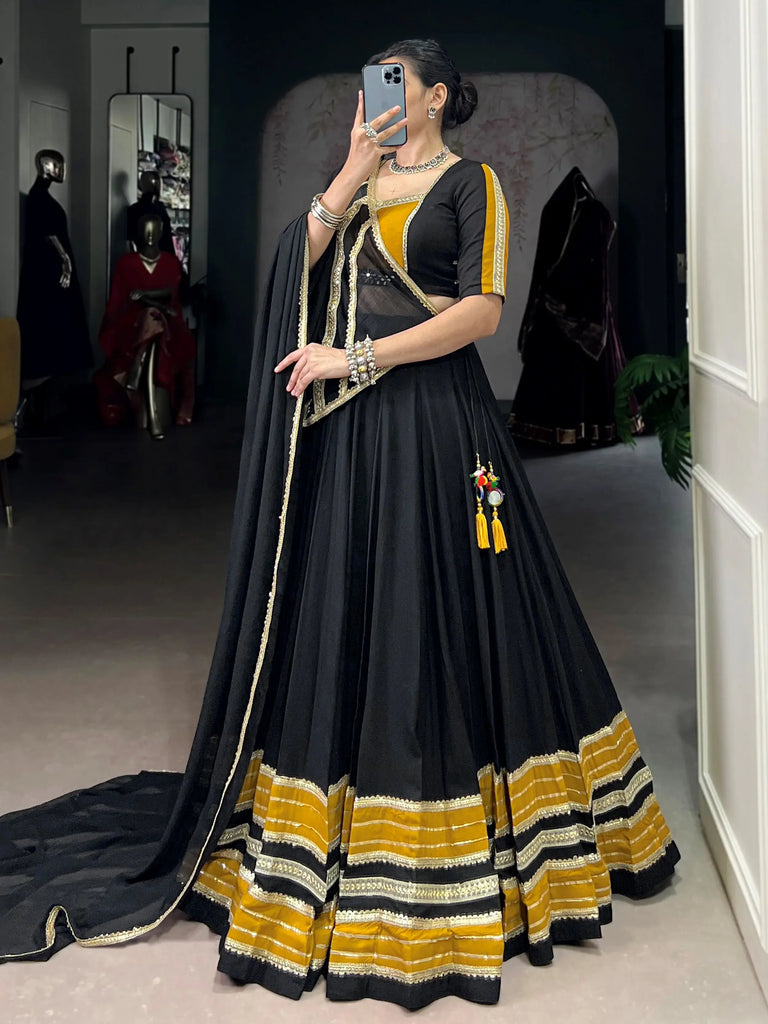 Pretty Black Rayon Sequins Work Navratri Wear Lehenga Choli