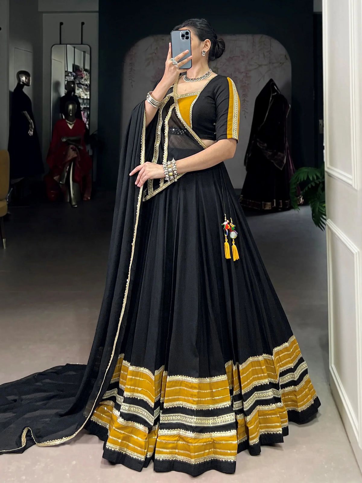 Pretty Black Rayon Sequins Work Navratri Wear Lehenga Choli