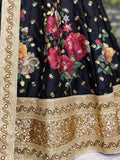 Black Floral Digital Printed Art Silk Bridal Lehenga Choli