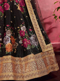 Black Floral Printed Banglori Silk Bridal Lehenga Choli With Dupatta