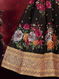 Black Floral Printed Banglori Silk Bridal Lehenga Choli With Dupatta