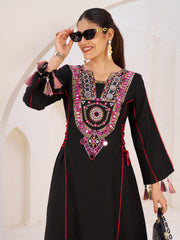 Gorgeous Black Rayon Thread Embroidered Traditional Co-ord Set