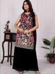 Gorgeous Black Embroidered Georgette Festive Wear Palazzo Suit
