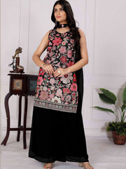 Gorgeous Black Embroidered Georgette Festive Wear Palazzo Suit