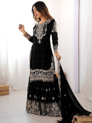 Attractive Black Embroidered Georgette Festival Wear Sharara Suit