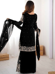 Attractive Black Embroidered Georgette Festival Wear Sharara Suit